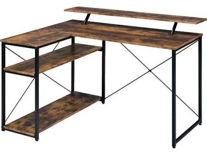 Drebo Weathered Oak Black Brown L-Shaped Desk