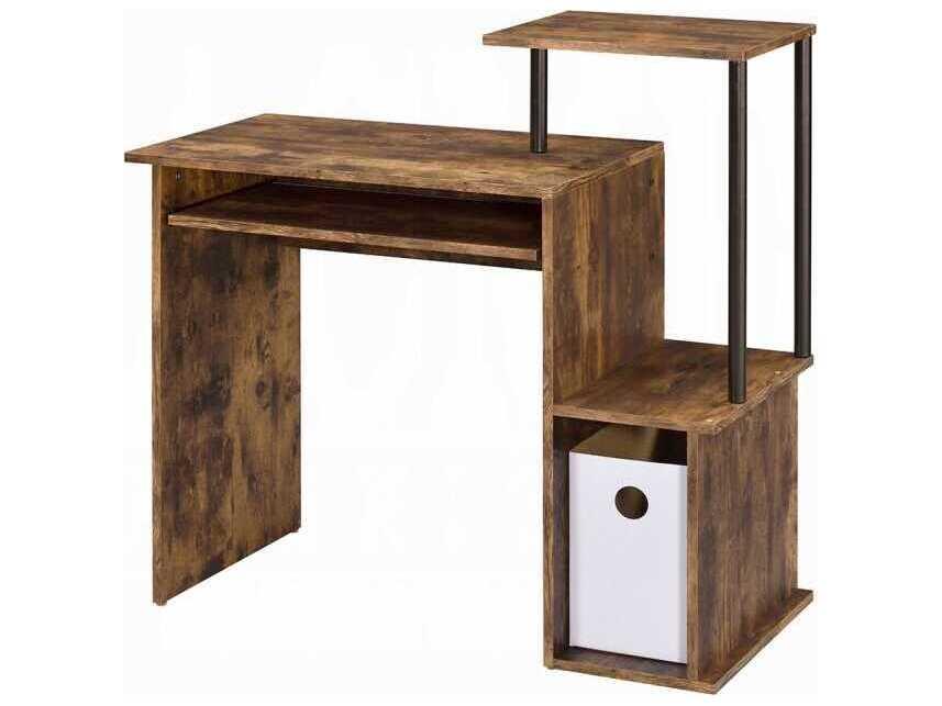 Lyphre Rectangular Computer Desk in Weathered Oak and Black