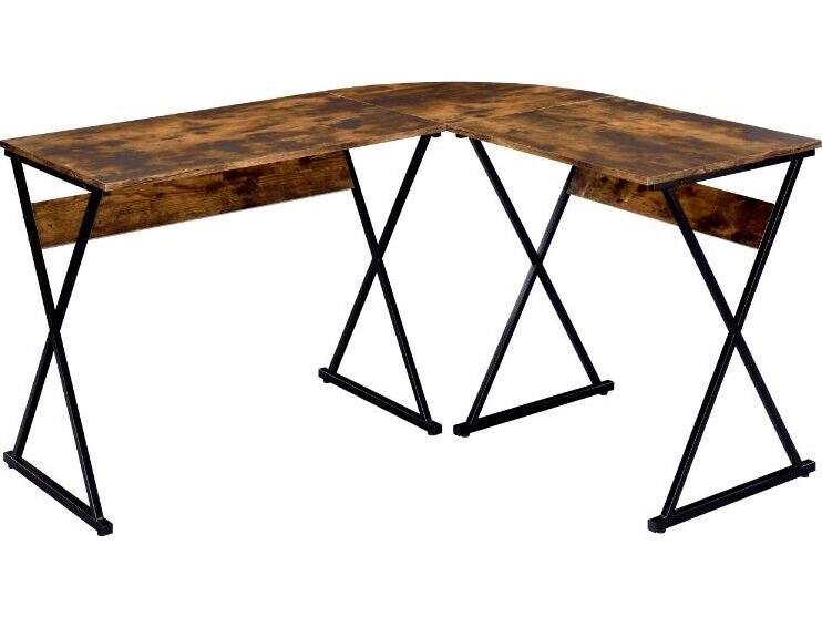 Zafiri Weathered Oak Black Brown L-Shaped Desk