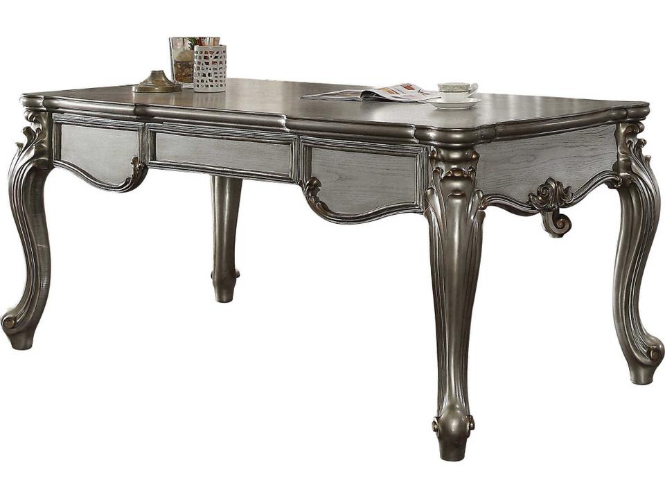Versailles Antique Platinum Silver Poplar Wood Executive Desk