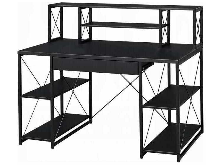 Amiel Black Writing Desk with Storage and Drawer