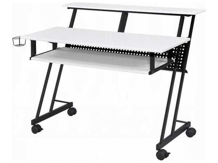 Suitor Computer Desk with Storage Shelves and Keyboard Tray in White and Black