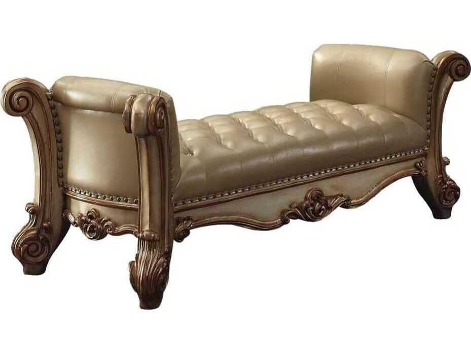 Vendome Bone Gold Patina Leather Accent Bench