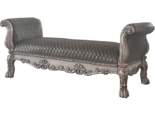 Dresden Vintage Bone White Gray Faux Leather Accent Bench