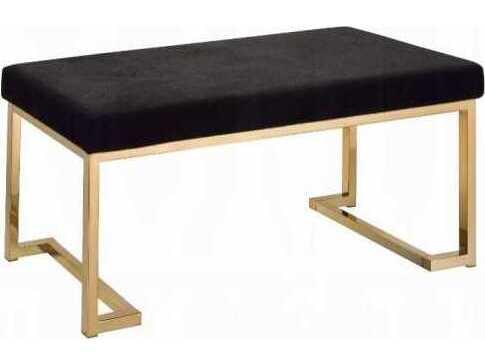 Boice Black Faux Fur Upholstered Bench with Champagne Gold Base