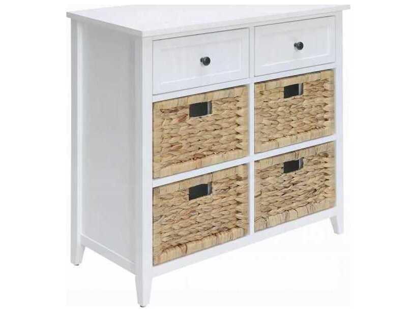 Flavius 6-Drawer Console Table in White with Basket Fronts