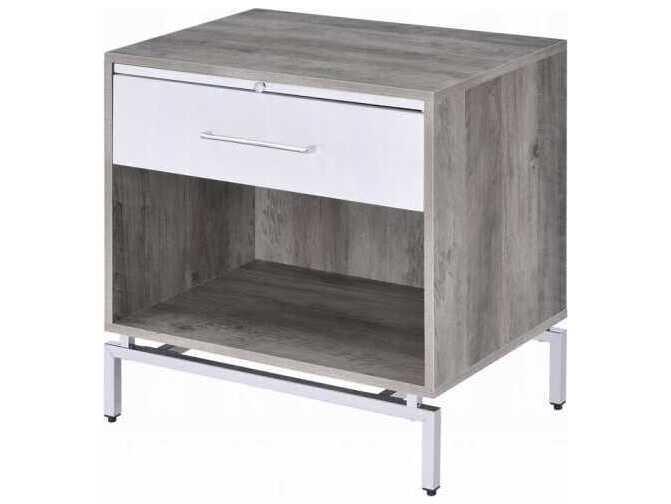 Cistus 1-Drawer Nightstand in Weathered Gray Oak and White