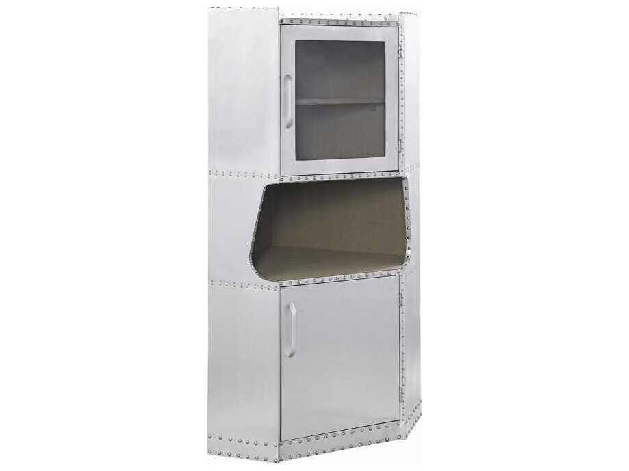 Brancaster Industrial Corner Accent Cabinet in Aluminum