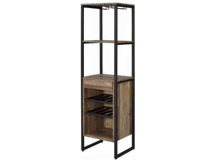 Narik Weathered Oak Bar Cabinet with Wine Storage