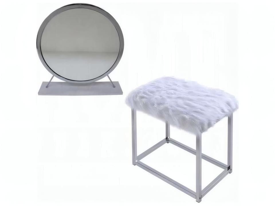 ADAO Vanity Mirror and Stool Set White and Chrome