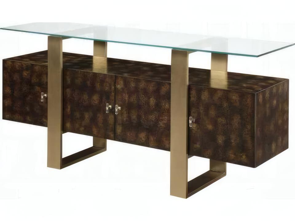 Mabyn Console Table Brass and Antique Brown with Glass Top