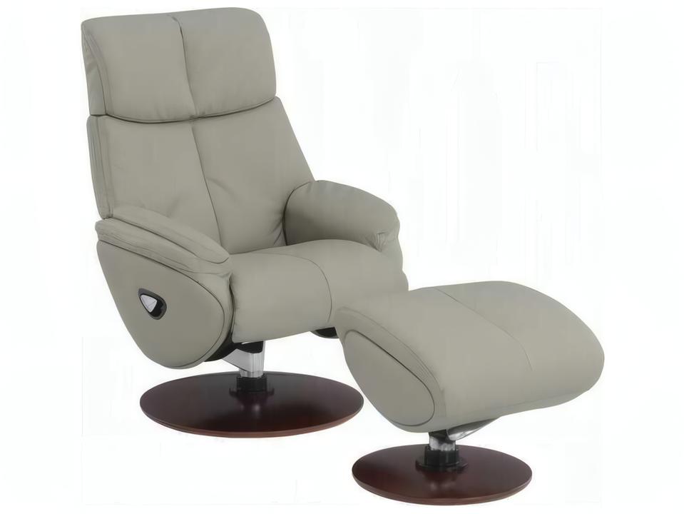 Kandoro Gray Top Grain Leather Swivel Recliner Accent Chair with Ottoman