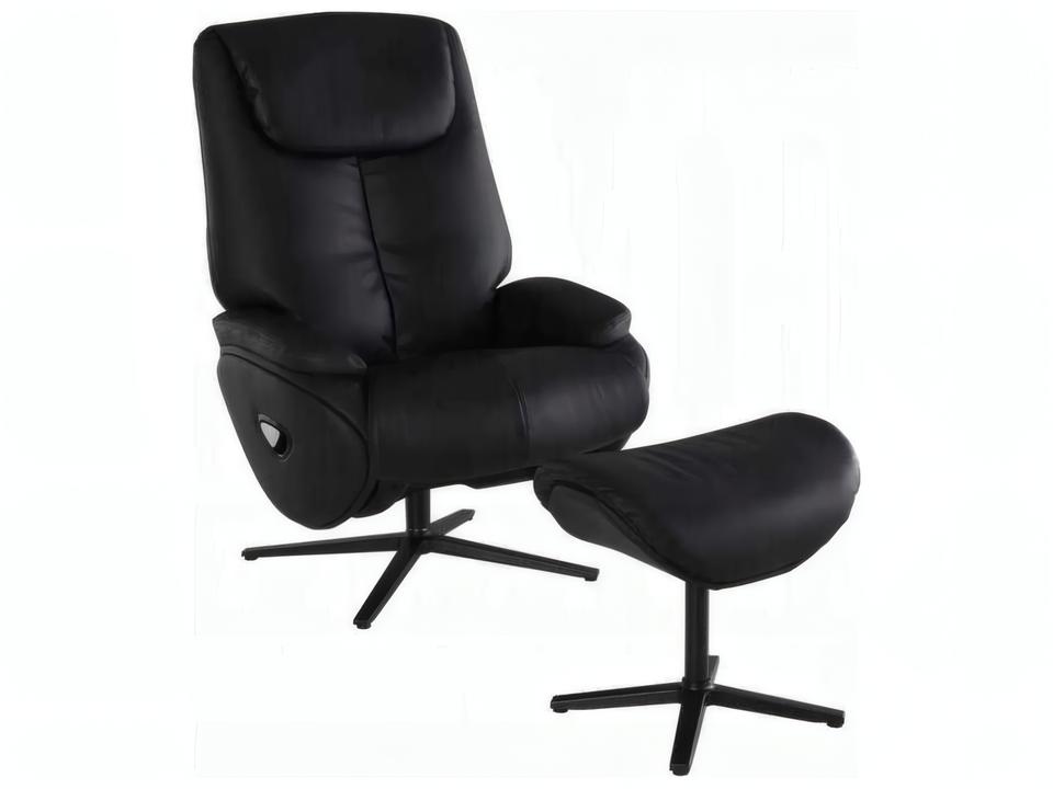 Labonita Motion Accent Chair with Swivel and Ottoman in Black Top Grain Leather