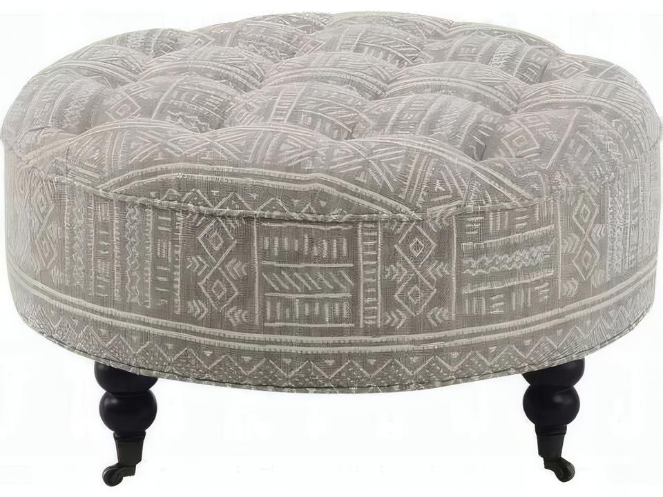 Upendo Round Ottoman Beige Pattern Fabric with Casters