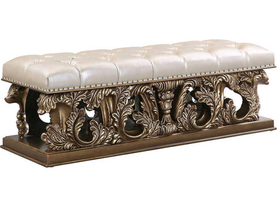 Constantine Light Gold Brown Leather Accent Bench