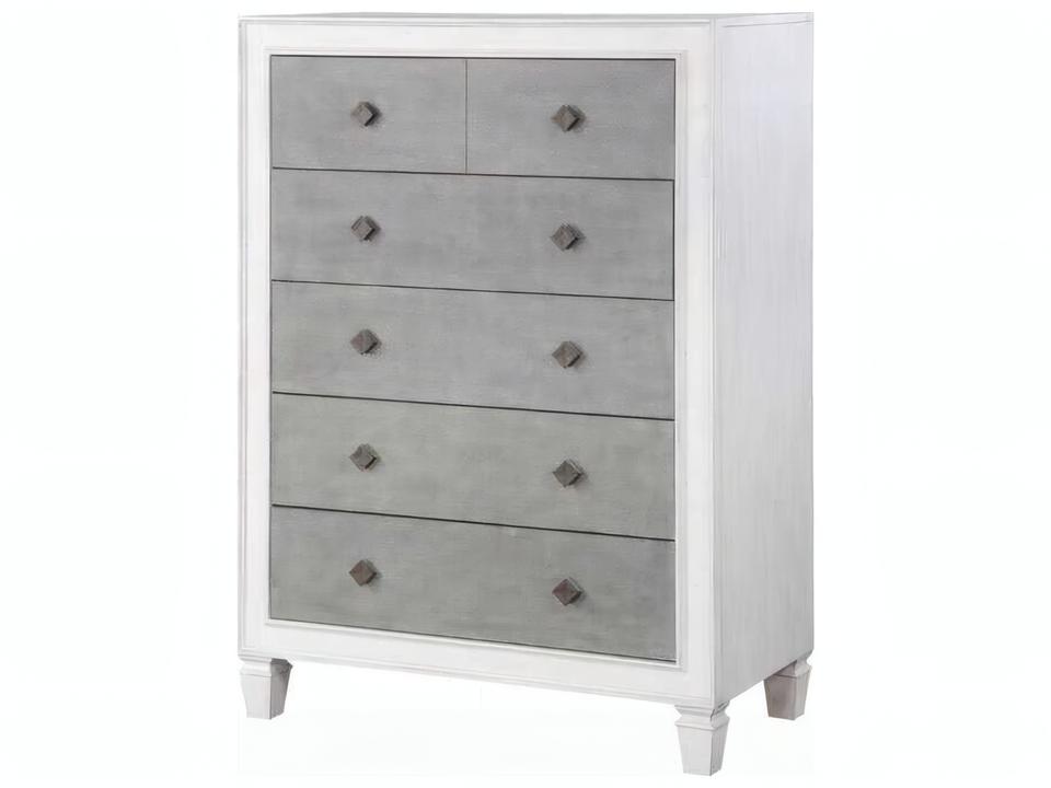 Katia 5-Drawer Tall Dresser Rustic Gray and Weathered White