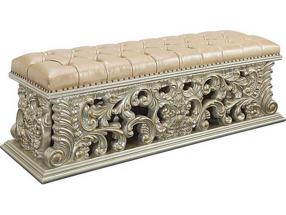 Sorina Antique Gold Leather Accent Bench