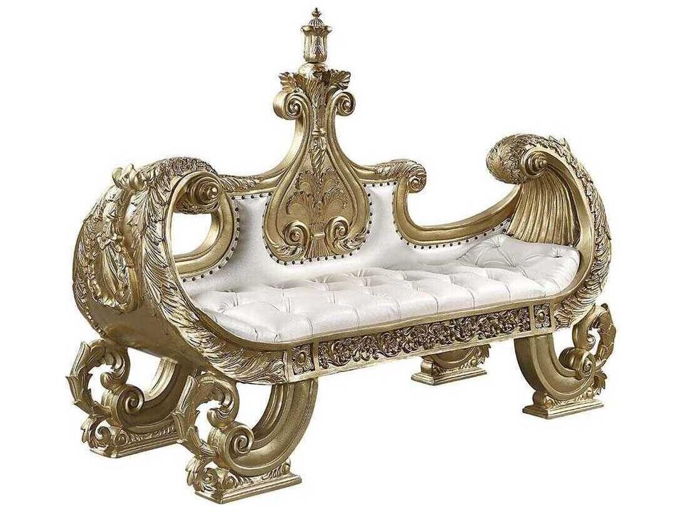 Bernadette White Gold Leather Accent Bench
