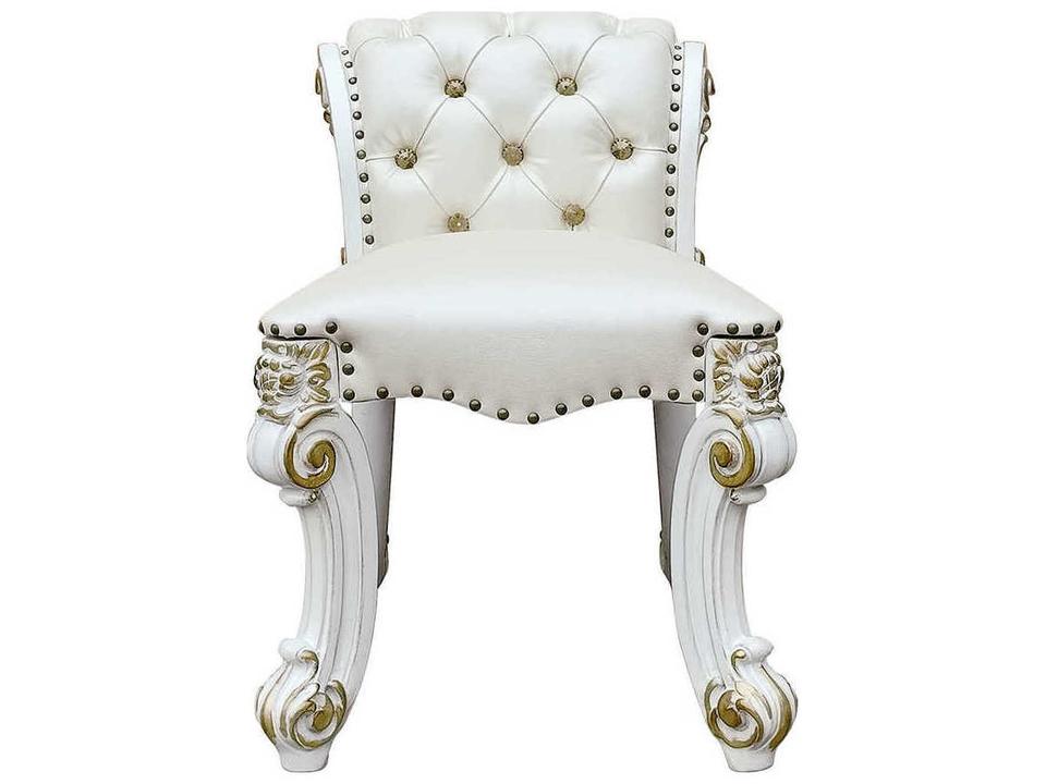 Vendome Beige Antique Pearl Leather Accent Stool