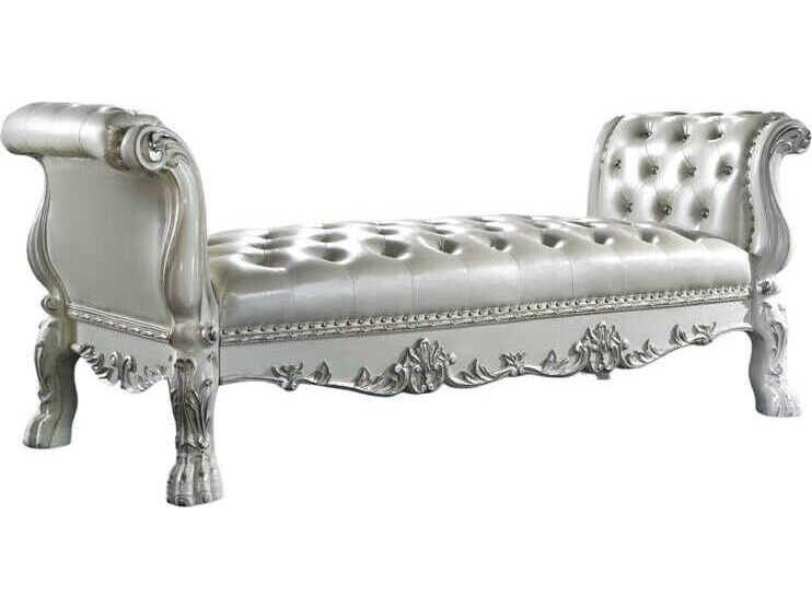 Dresden Bone White Faux Leather Accent Bench