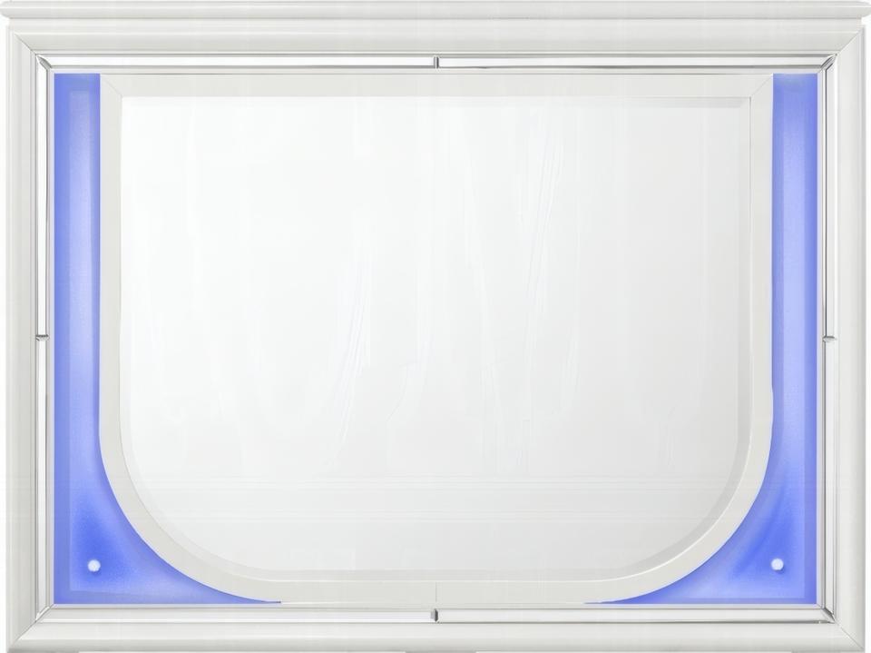 Tarian Pearl White Rectangular Dresser Mirror with LED Lighting