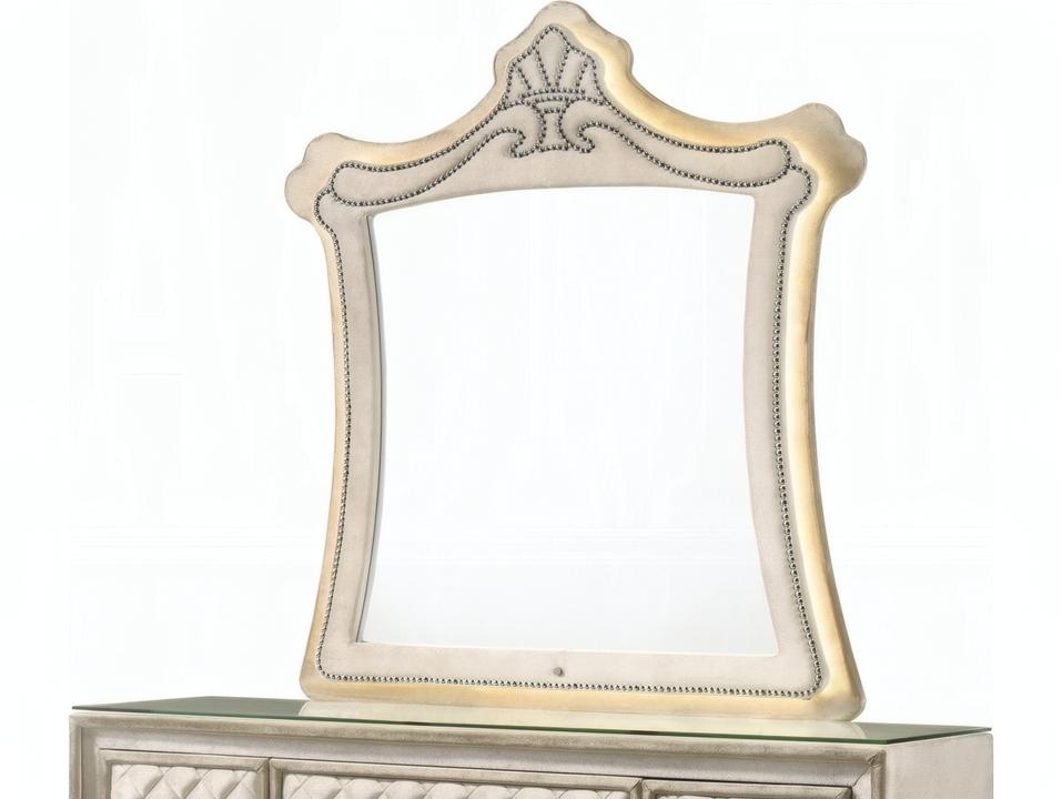Lucienne Beige Velvet Upholstered Mirror with LED