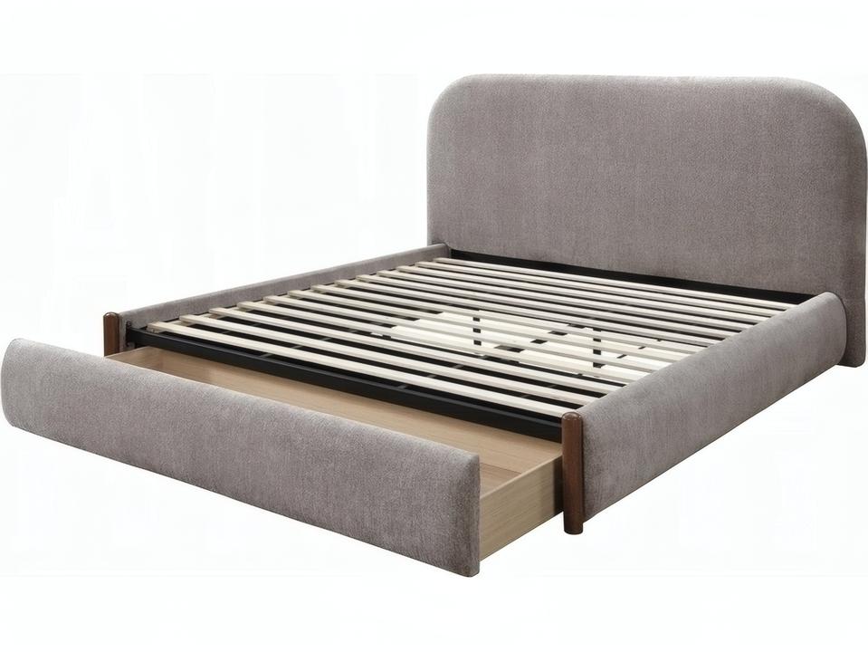 Ollya Gray Linen Rubberwood Upholstered Queen Platform Bed