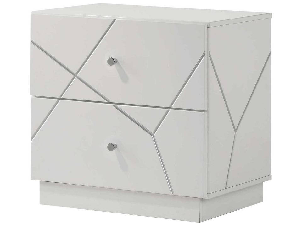 Esther Nightstand in White and Silver High Gloss