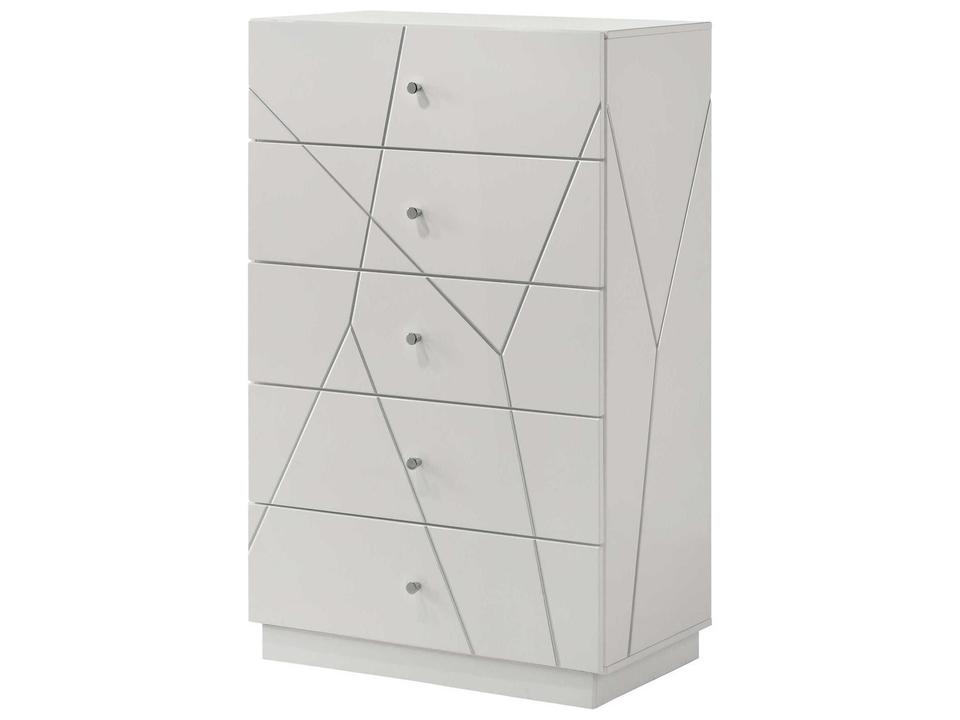 Esther 5-Drawer Chest in White and Silver High Gloss