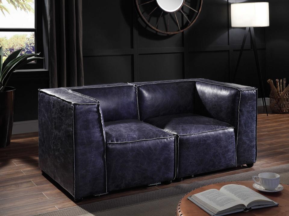 Birdie Blue Leather Loveseat
