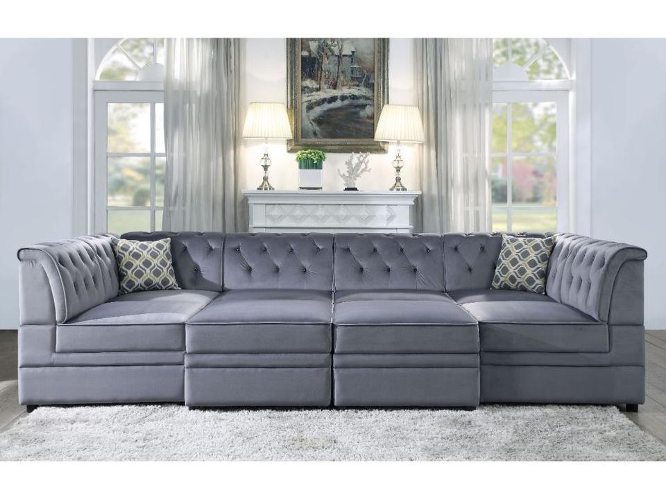 Bois-II Gray Velvet Upholstered Sectional Sofa