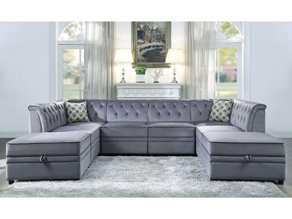 Bois-II Gray Velvet Upholstered Sectional Sofa