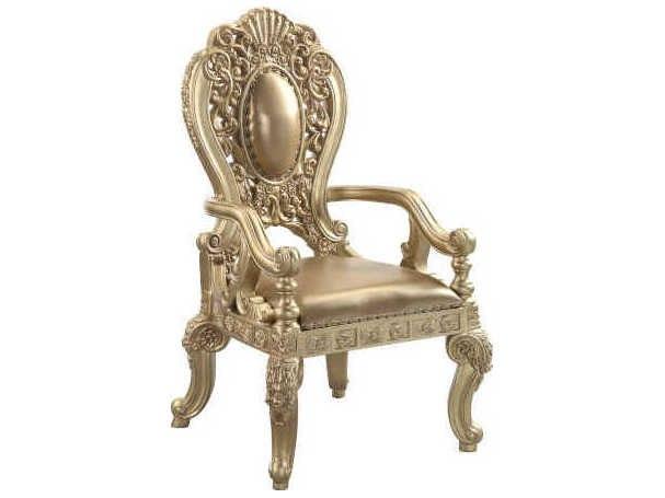 Seville Rubberwood Gold Leather Arm Dining Chair Set of 2