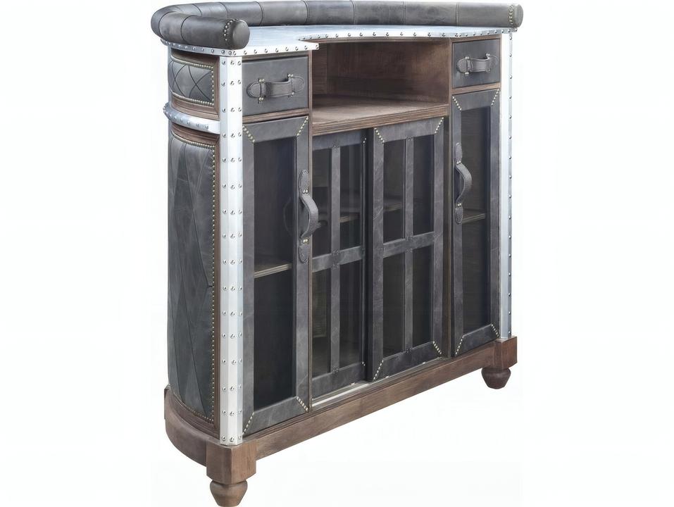 Rahma Bar Table in Antique Ebony Top Grain Leather and Aluminum