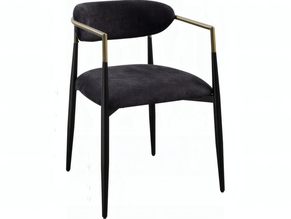Jaramillo 2-Piece Dining Arm Chair Set in Black Chenille with Gold Accents