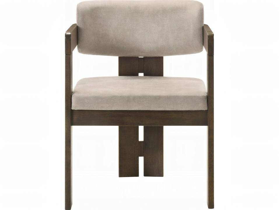 Destin Upholstered Dining Armchair in Light Gray Fabric and Walnut
