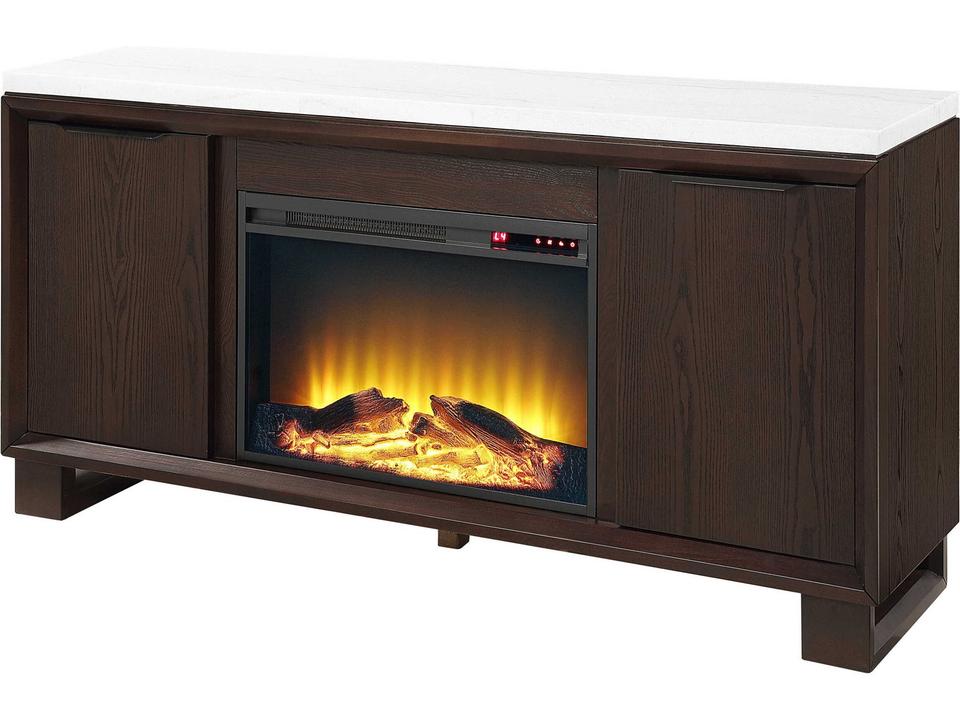 Edwyn Brown Plywood Natural Marble Top Espresso Bar Cabinet