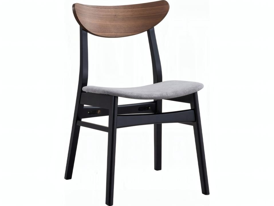 Rebi Upholstered Dining Side Chair Set Gray Fabric Walnut Black