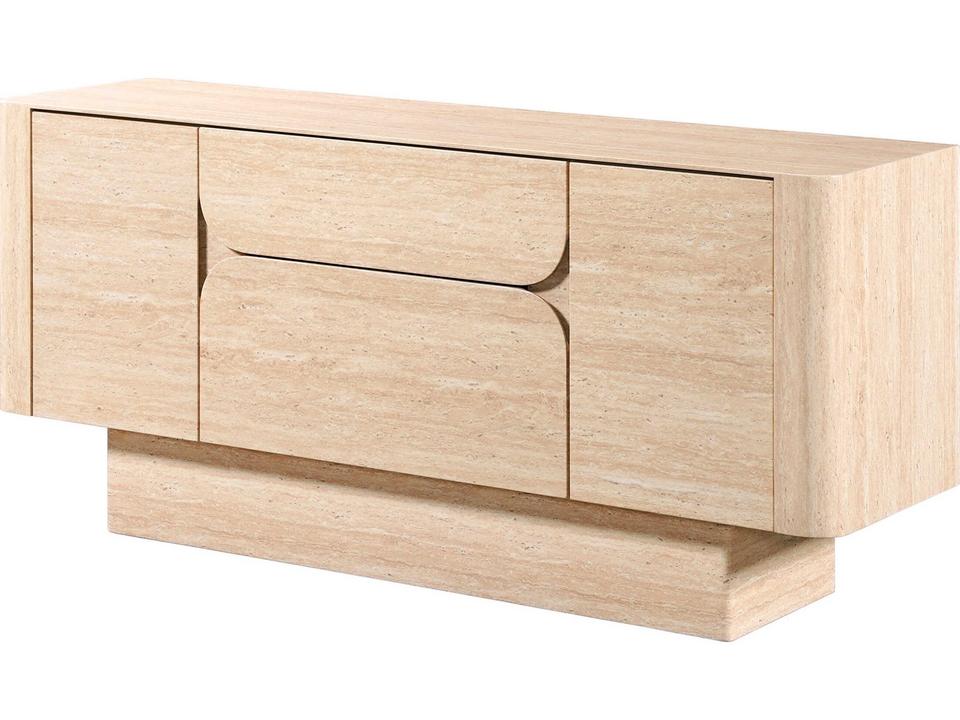 Inca Travertine Stone Top Mid Century Modern Sideboard Buffet