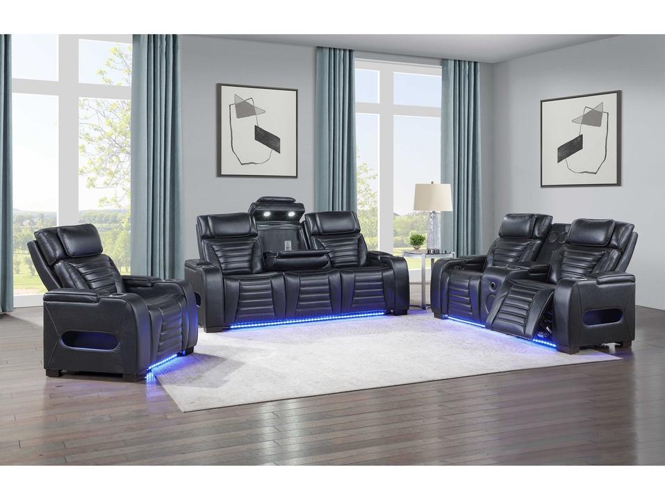 Ephron Living Room Black Sofa Set