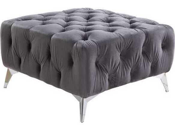 Wugtyx Gray Velvet Upholstered Ottoman
