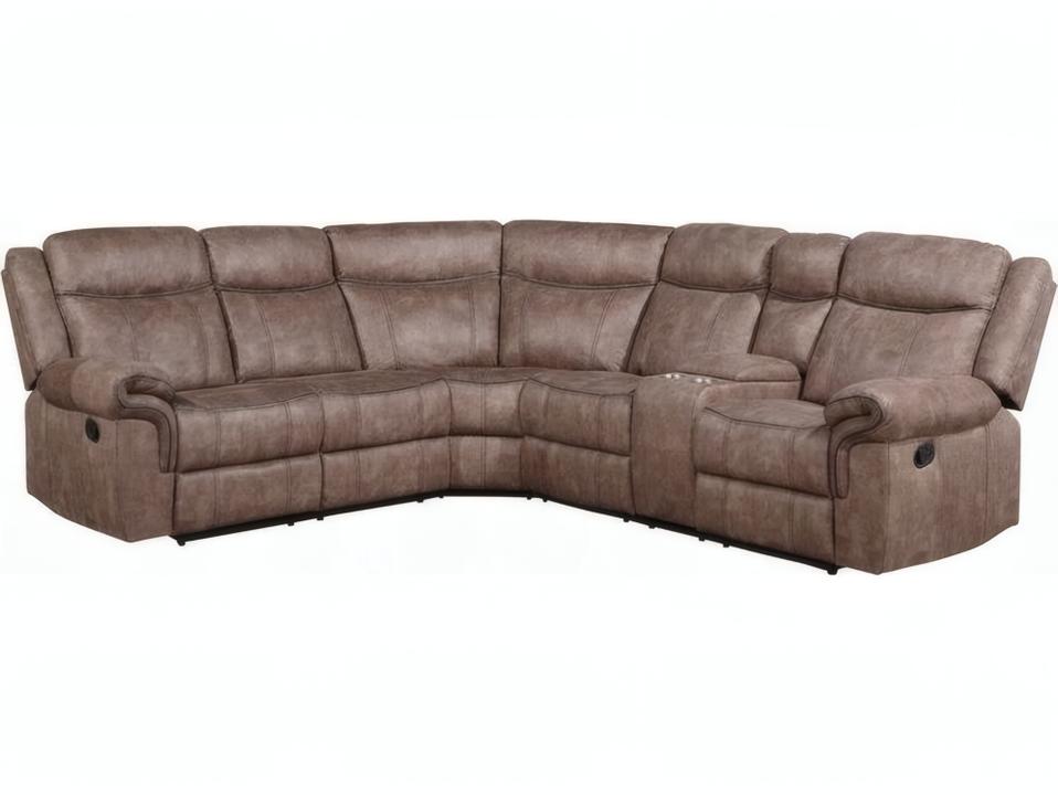 Dollum 3-Piece Manual Reclining Sectional Sofa in 2-Tone Chocolate Velvet