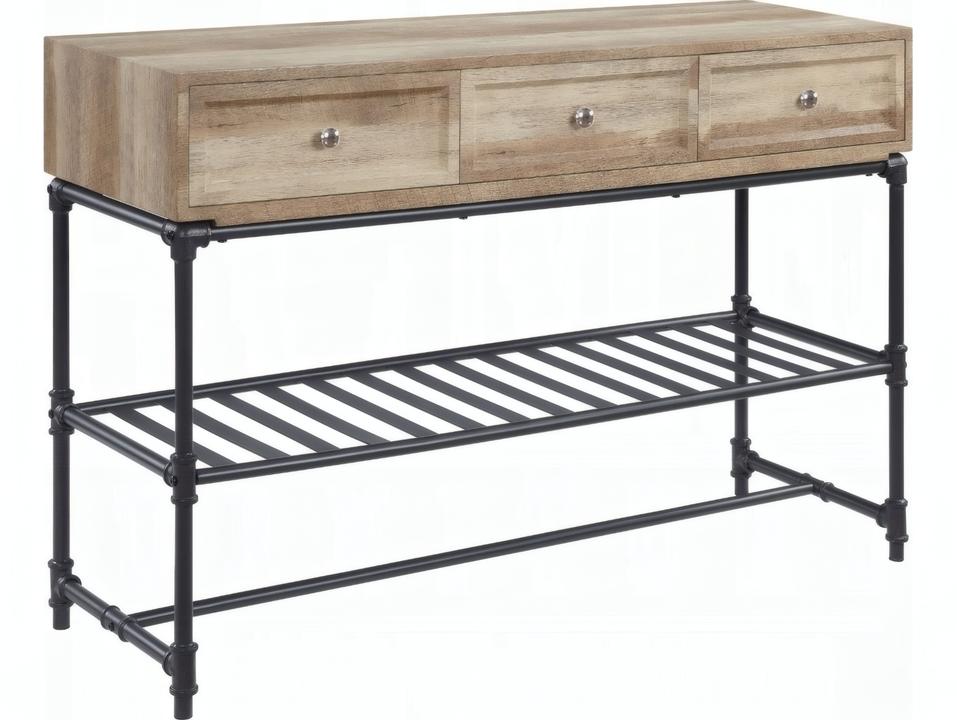 Brantley II Industrial Console Table with 3 Drawers Oak and Sandy Black
