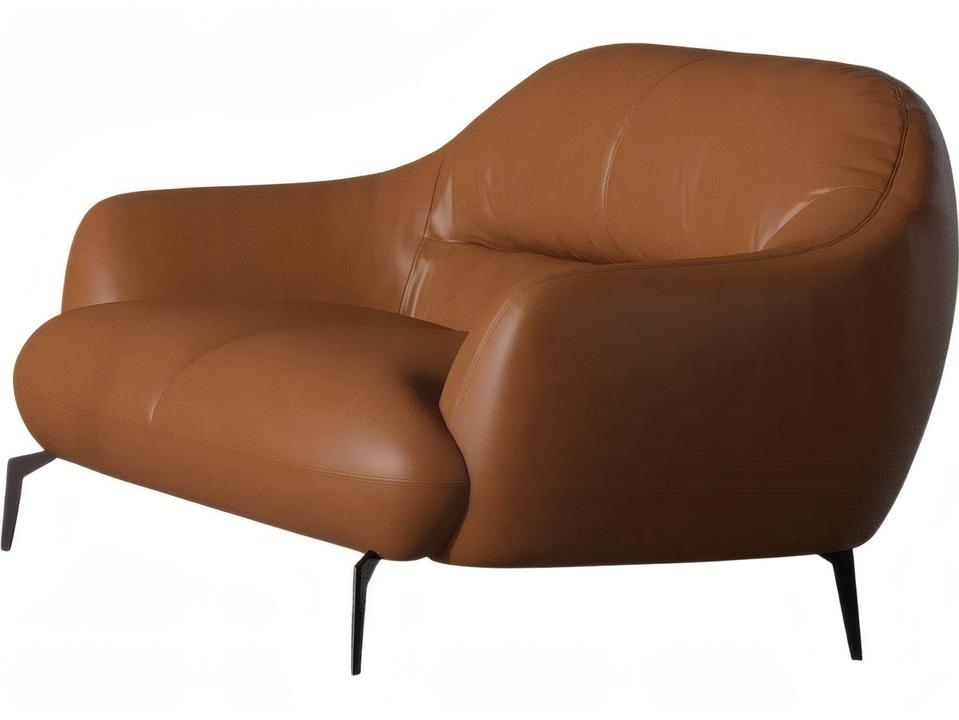 Leonia 2-Seat Leather Loveseat in Cognac with Metal Legs