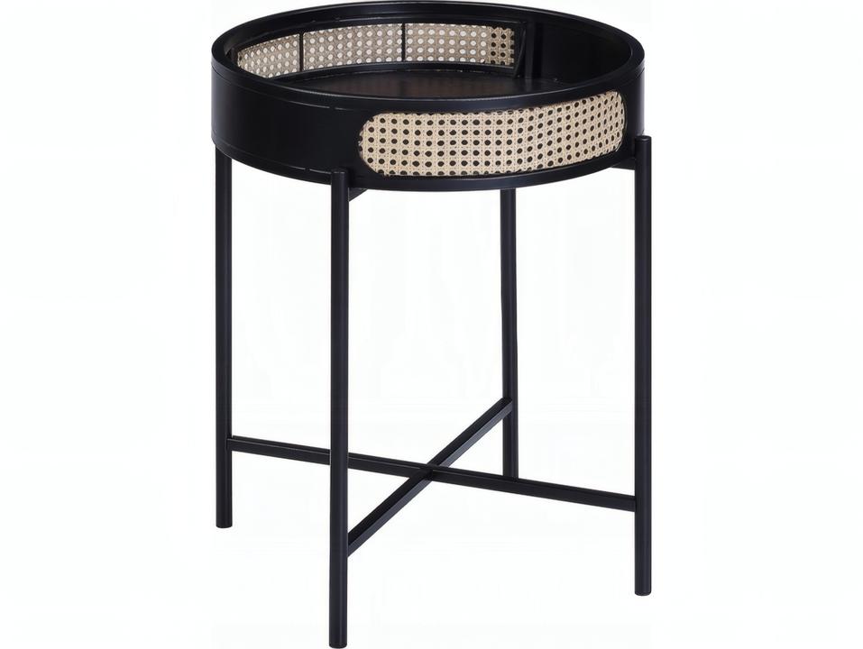Colson Round End Table Rattan Insert Black Finish