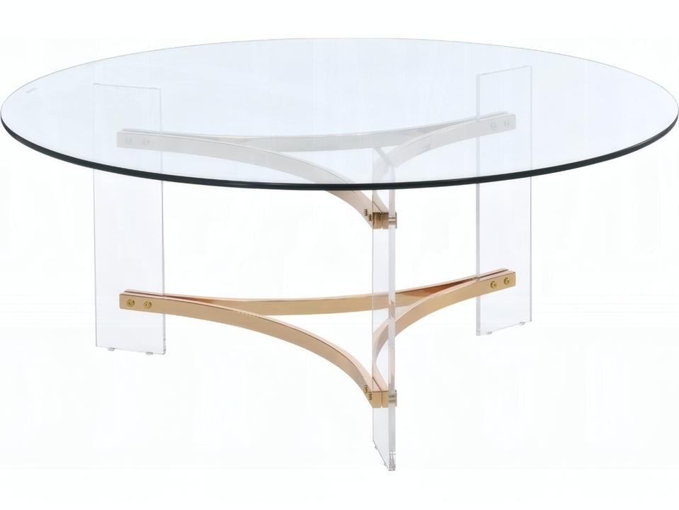 Sosi Round Coffee Table in Gold Finish with Tempered Glass