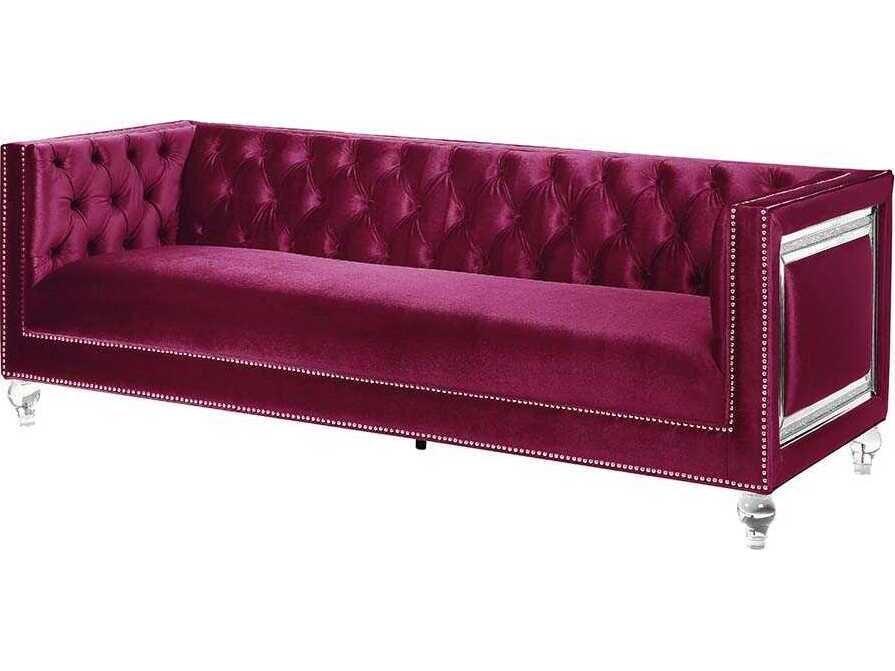Heibero Burgundy Velvet Upholstered Sofa