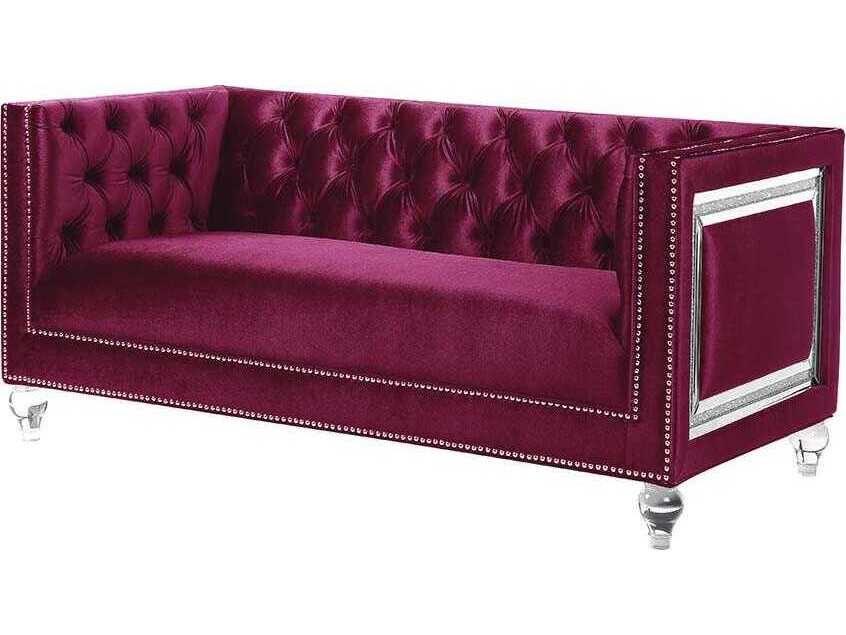 Heibero Burgundy Velvet Upholstered Loveseat