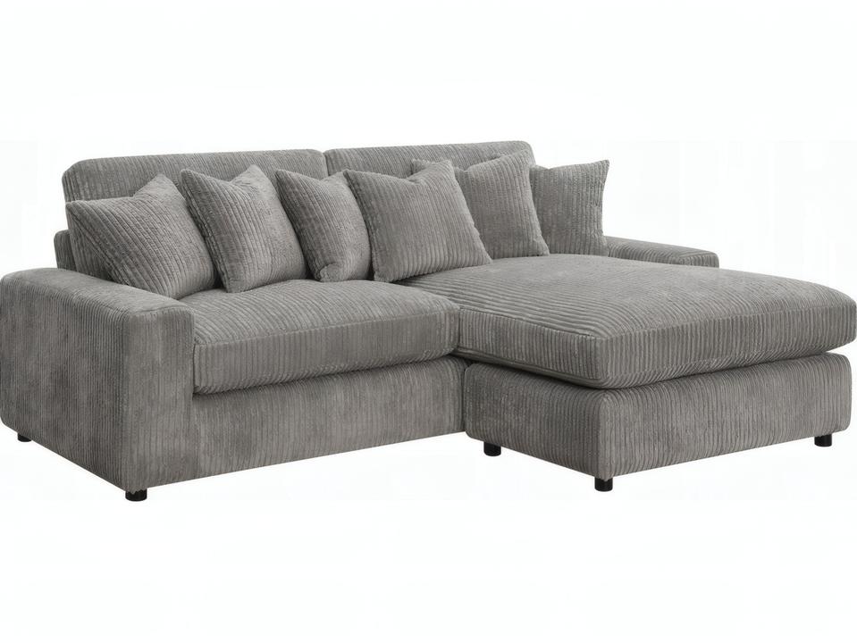 Tavia 2-Piece Reversible Corduroy Fabric Sectional Sofa in Gray