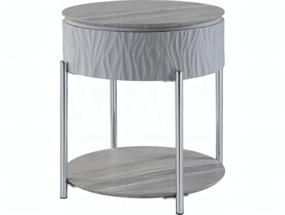 Yukino End Table in Gray High Gloss and Chrome